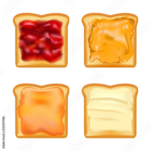 Realistic Detailed 3d Toasts with Jams Set. Vector