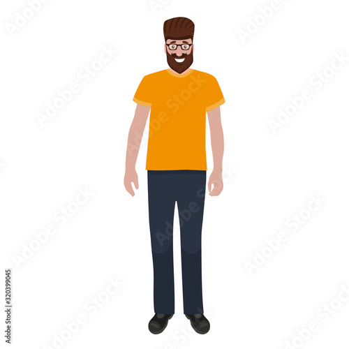 Man with a beard and glasses isolated on a white background portrait. Flat cartoon design, vector illustration