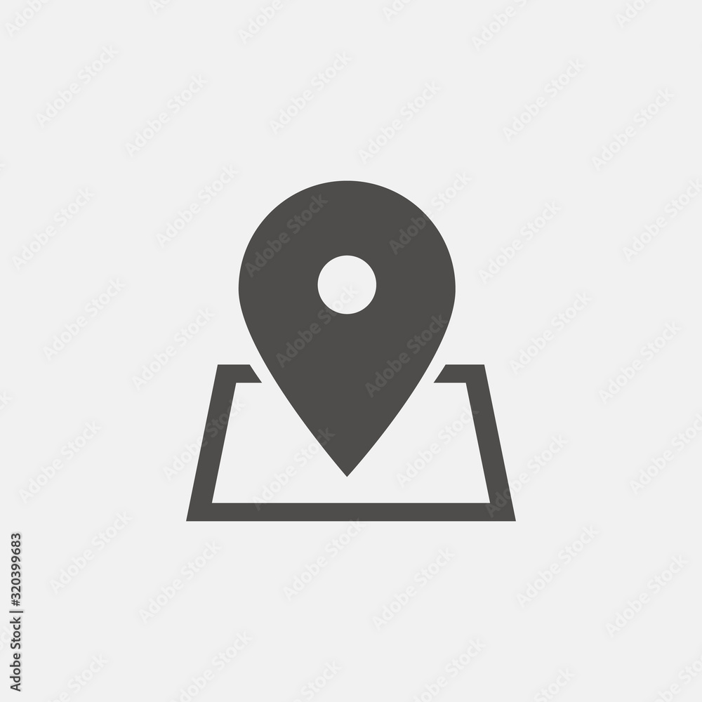Map with a pin, location sign icon in trendy flat style isolated on white background Map with a pin, location sign icon in trendy flat style isolated on white background