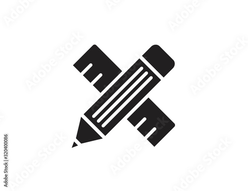 Pencil and ruler. Crossed pencil and ruler vector web icon isolated on white background, EPS 10, top view