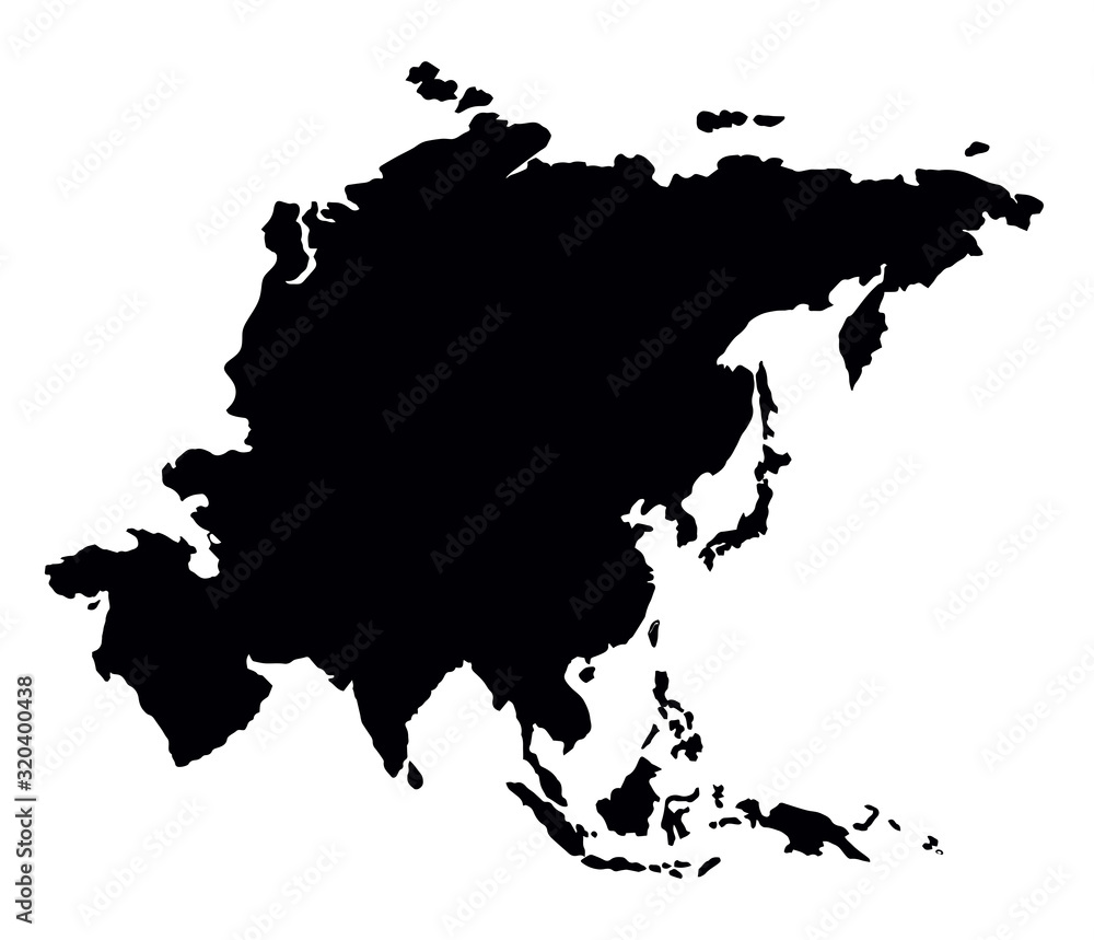 Asia. Continent with the contours of the countries. Vector drawing