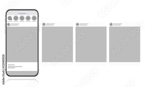Social media design concept on a white background. Smartphone with carousel interface post on social network. Modern flat style vector illustration.
