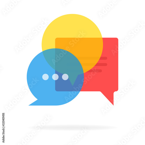 Chat comment isolated on white background. Transparent multi-colored dialogue bubbles. Vector illustration.