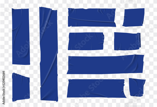 Set masking tape. Torn tape. Vector realistic blue adhesive and grey masking tape pieces. Isolated vector illustration