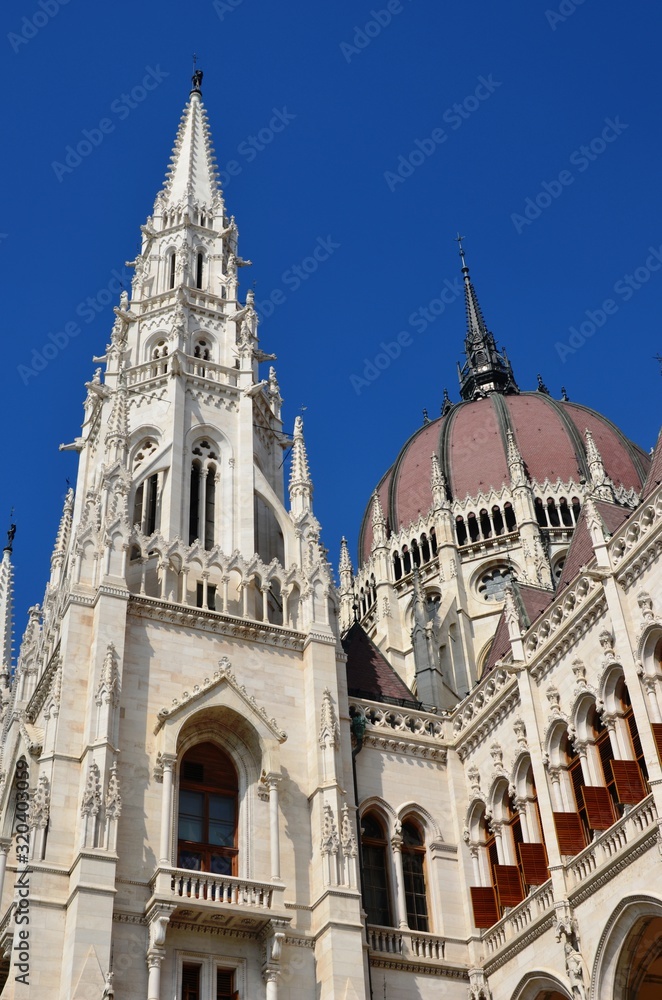 Budapest, Hungary. 08/04/2019. Walls and roof of the Budapest parliament. hungarian parliament in budapest