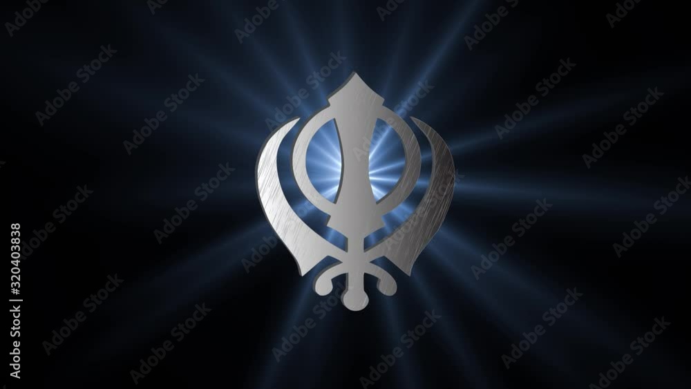 The main symbol of Sikhism is The khanda sign (silver). Blue gradient rays. 4K video The main symbol of Sikhism is The khanda sign (silver). Blue gradient rays. 4K video