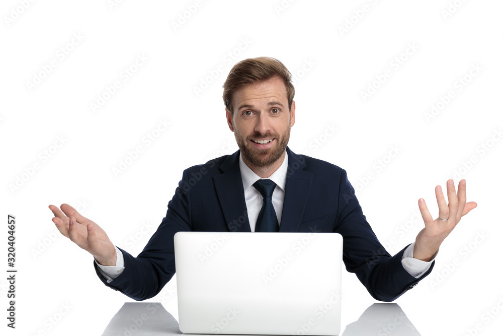 happy young businessman in navy blue suit smiling happy young businessman in navy blue suit smiling
