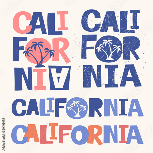 California slogan set. Vector illustration for print. Typography, t-shirt graphics, print, poster, banner and other uses