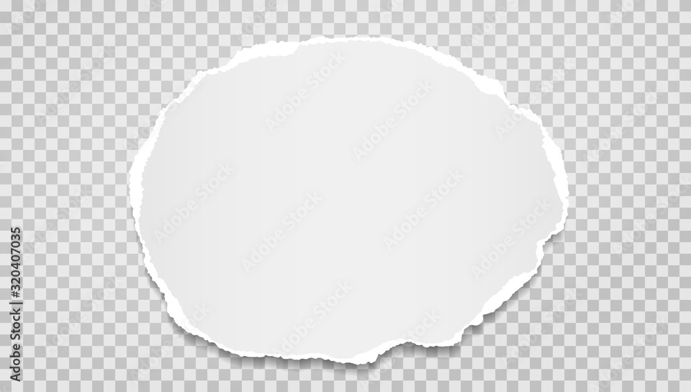 Piece of torn, ripped, white and round paper with soft shadow are on grey background for text. Vector illustration Piece of torn, ripped, white and round paper with soft shadow are on grey background for text. Vector illustration