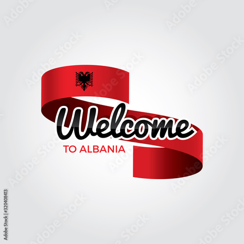 Welcome to Albania flag. Patriotic design. Vector illustration.