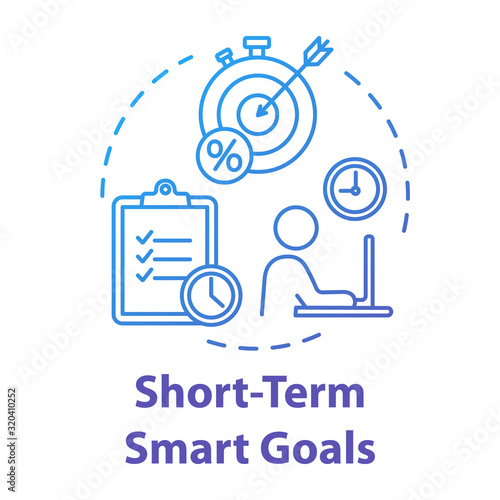 Short-term smart goals concept icon. Perfomance optimization. Setting deadlines for projects. Building business. Planning idea thin line illustration. Vector isolated outline RGB color drawing