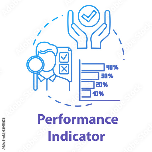 Performance indicator concept icon. Assessment report. Process optimization. Metrics for evaluation. Corporate management idea thin line illustration. Vector isolated outline RGB color drawing