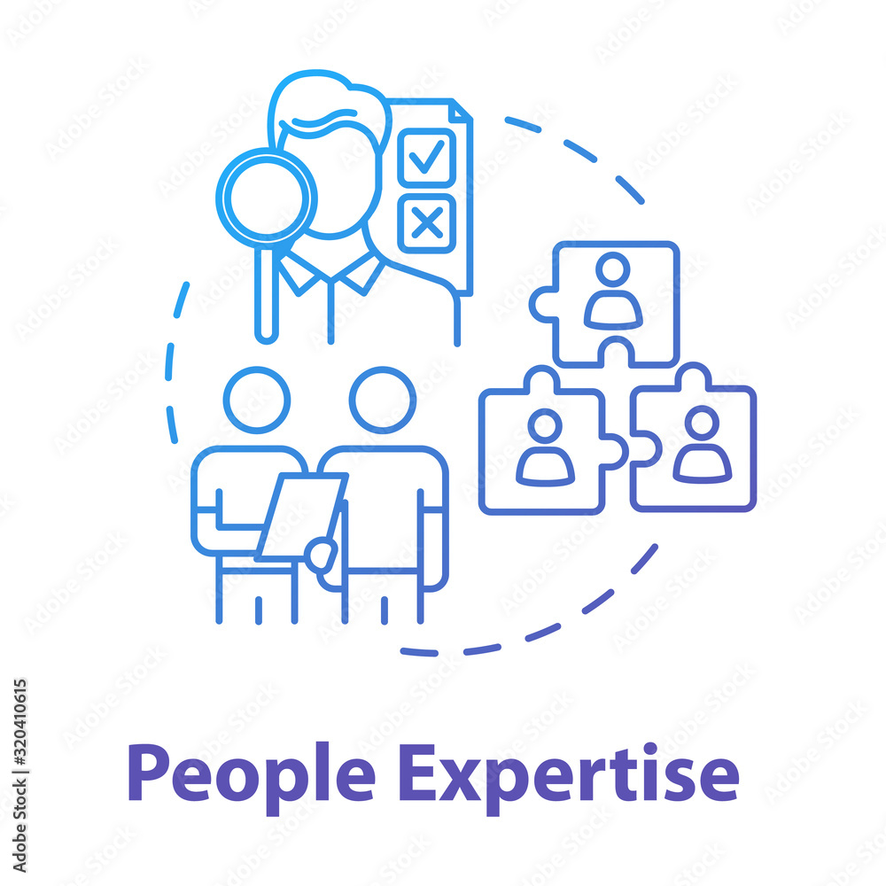 People expertise concept icon. Community work. Human resources. Cooperation for project. Professional advice. Building team idea thin line illustration. Vector isolated outline RGB color drawing People expertise concept icon. Community work. Human resources. Cooperation for project. Professional advice. Building team idea thin line illustration. Vector isolated outline RGB color drawing