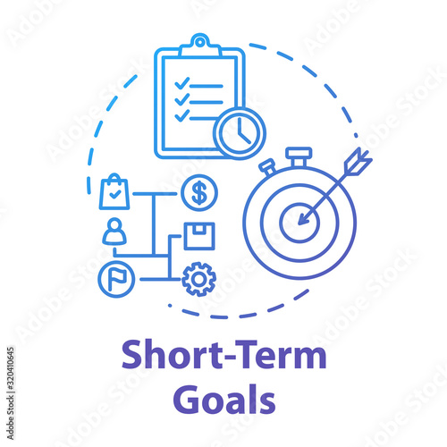 Short-term goals concept icon. Track progress. Making investment. Project check. Tracking performance. Productive management idea thin line illustration. Vector isolated outline RGB color drawing