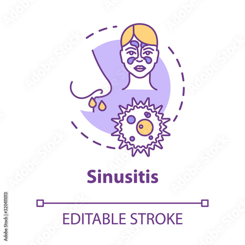 Sinusitis concept icon. Stuffy nose. Paranasal inflammation. Respiratory illness. Nasal problem. Flu infection idea thin line illustration. Vector isolated outline RGB color drawing. Editable stroke