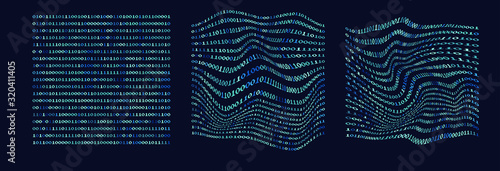 Set of matrices with binary code. Concept illustration for Artificial Intelligence, Big Data and Machine Learning technologies.