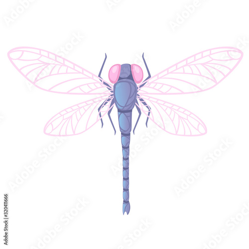 Purple dragonfly with big yellow eyes flat vector illustration isolated on white background