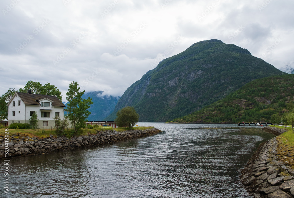 Hellesylt, small village in Norway located close to Geiranger Fjord. July 2019