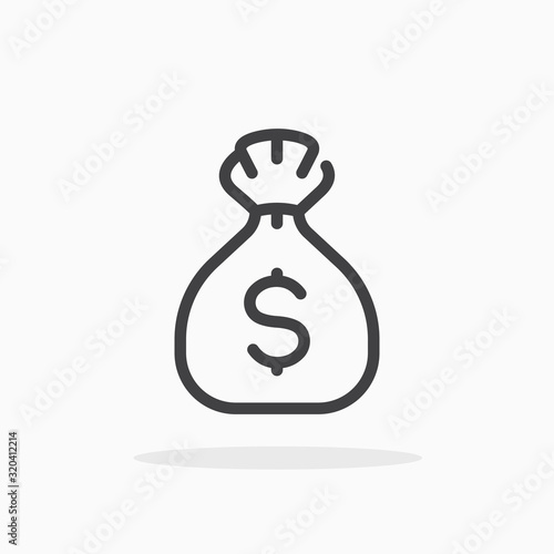 Money bag icon in line style. Editable stroke.