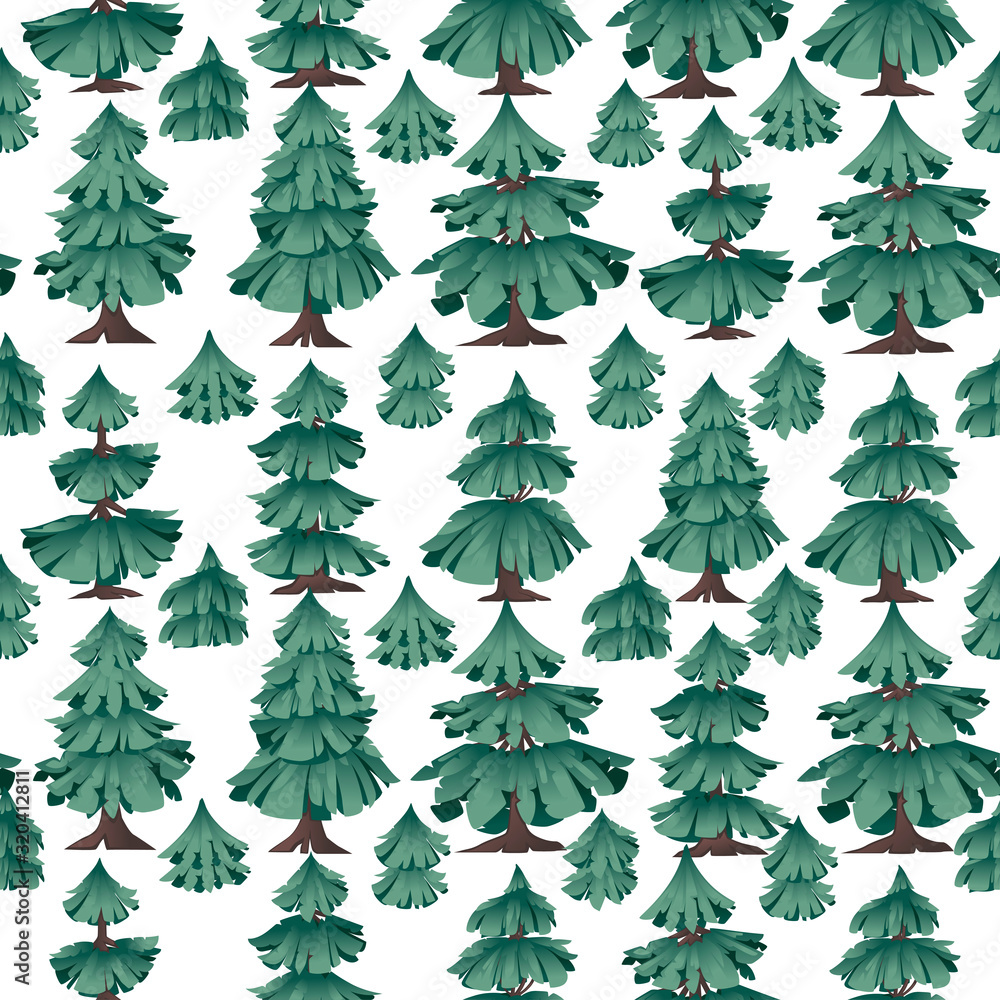 Spruce tree seamless pattern flat vector illustration on white background