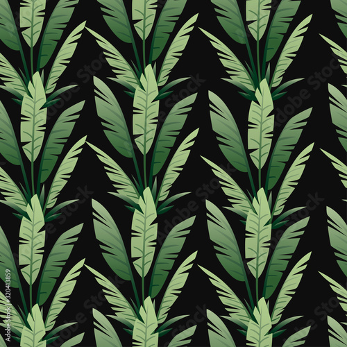 Seamless pattern of tropical leaves exotical jungle leaf vector floral element vector illustration on dark background