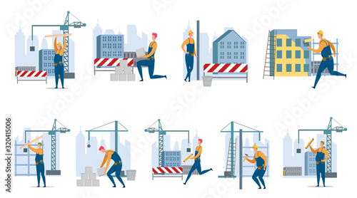 Construction Process and Builders People Scene Set