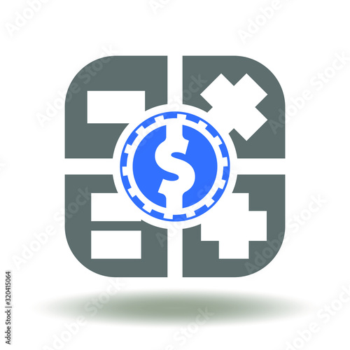 Calculator Dollar Coin Cent Icon Vector. Financial Calculation Accounting Audit Logo.