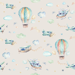 Wandcirkels Dieren met ballon patronen Vliegtuigjes en helikopters babykamer patroon  © kris_art