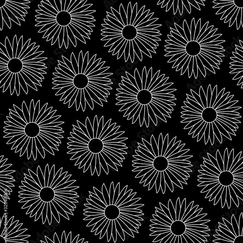 motif floral - marguerite blanche sur fond noir.