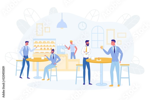 Business People Have Coffee Break or Lunch in Cafe