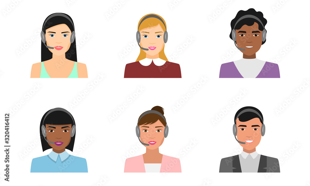 Faces of women working in call center vector illustration