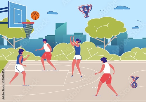 Female Team Practice and Play Basketball on Court
