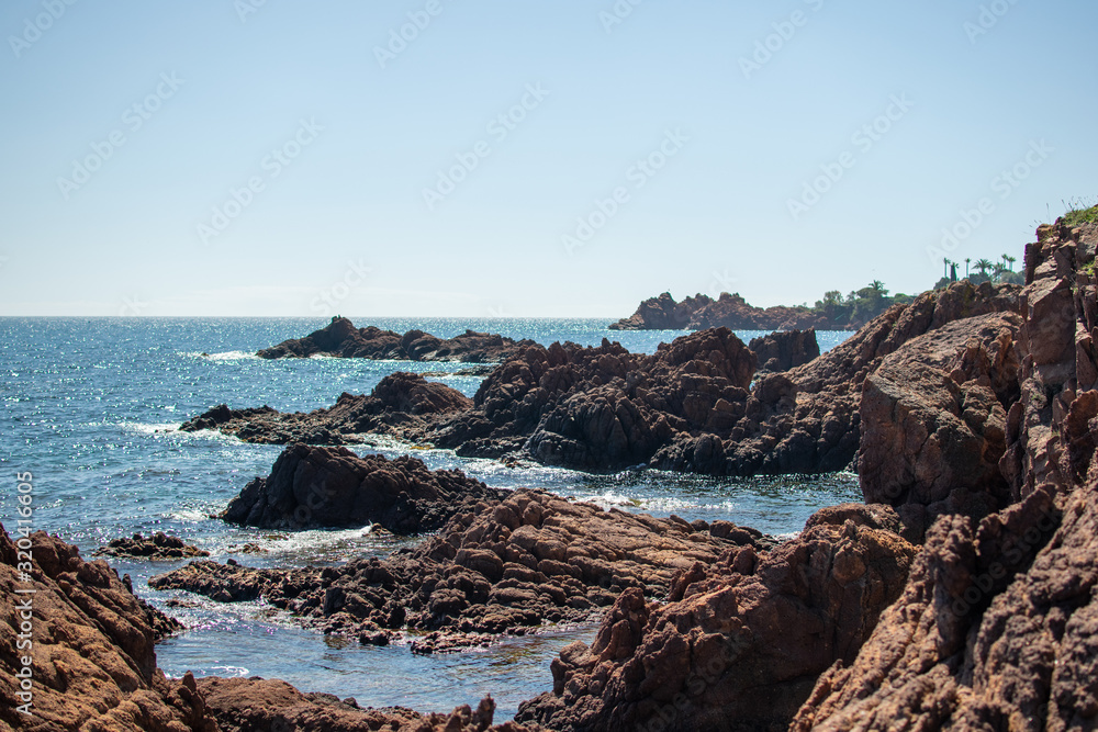 rocky coast of the mediterranean sea in St Raphael  - South of France