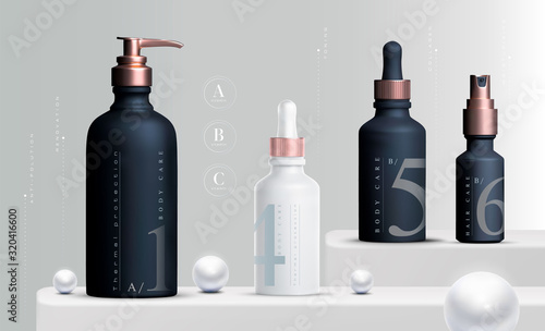 Vector 3D elegant cosmetic products set background premium cream jar for skin care products. Luxury facial cream. Cosmetic ads flyer or banner design. Cosmetic cream template. Makeup products brand.