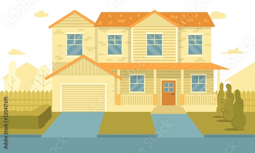 Two-Story House with Garage in Suburban District