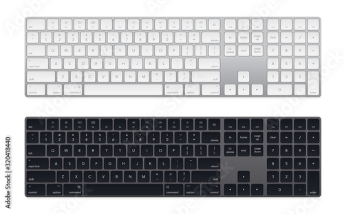 Modern laptop bluetooth keyboard pack isolated on white. Minimalistic keyboard with black buttons. Vector illustration
