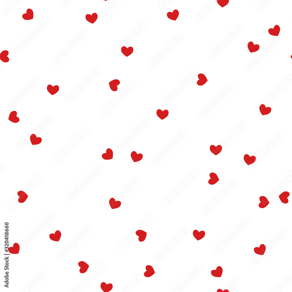 Vector seamless pattern with hearts in chaotic manner. Cute design for fabric, wrapping, wallpaper for Valentine's Day