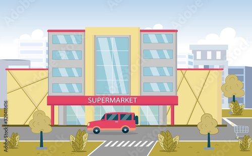 Supermarket Building on Sideway against Cityscape