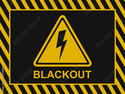 Blackout banner. Power outage warning background. Blackout icon and sign on a black and yellow vector background. Vector illustration EPS10.