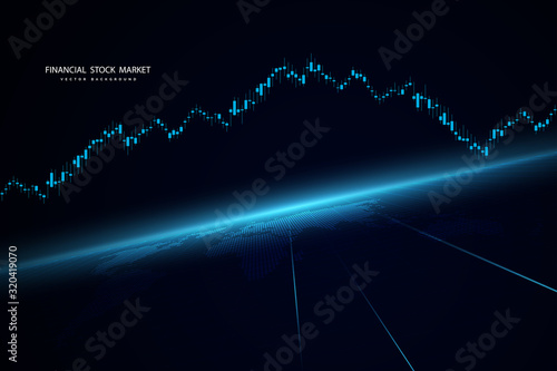 Stock market graph or forex trading chart for business and financial concepts, reports and investment on dark background . Vector illustration