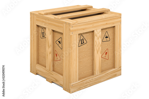 Wooden box, crate or parcel. 3d rendering photo