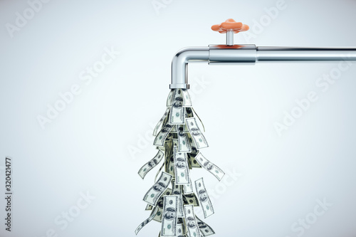 Fényképezés Water tap dripping dollar bills