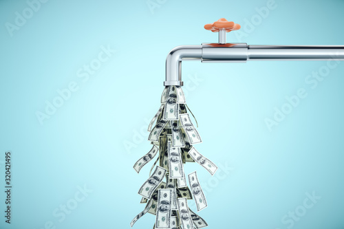 Water tap dripping dollar banknotes photo
