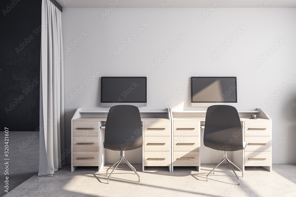 Fototapeta premium Modern office interior withtwo computers