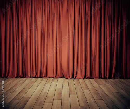 Stage with red curtain