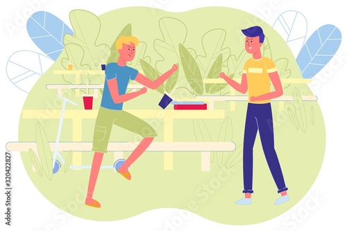Teen Boys Fight During Lunch at School, Banner.