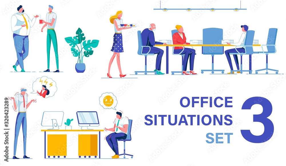 Typical Office Life Situations. Three Pieces Set Typical Office Life Situations. Three Pieces Set