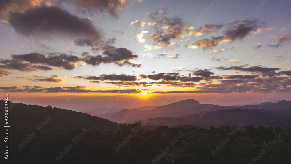 Sunrise in view point of Doi Inthanon National park, at Chiang Mai Province, Northern of Thailand.