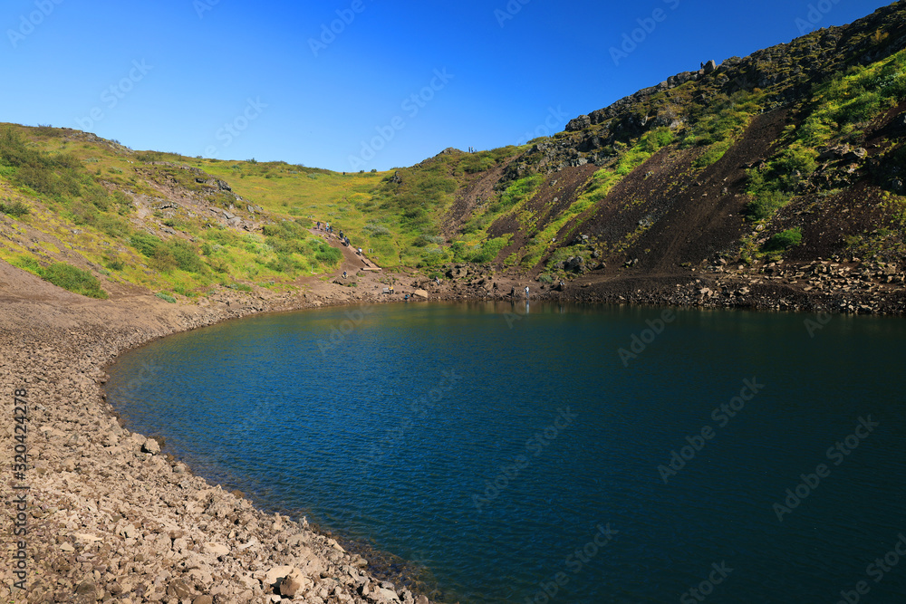 Kerid volcanic crater lake in Iceland, Europe