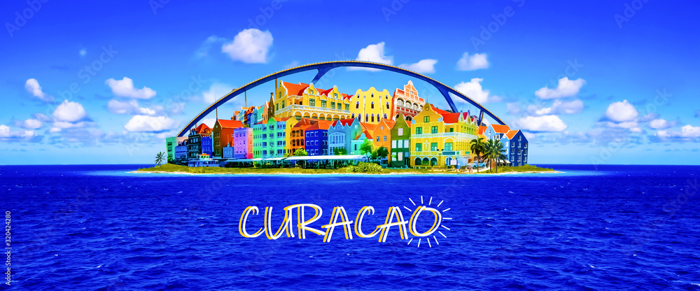 Εκτύπωση καμβά View of downtown Willemstad. Curacao, Netherlands Antilles